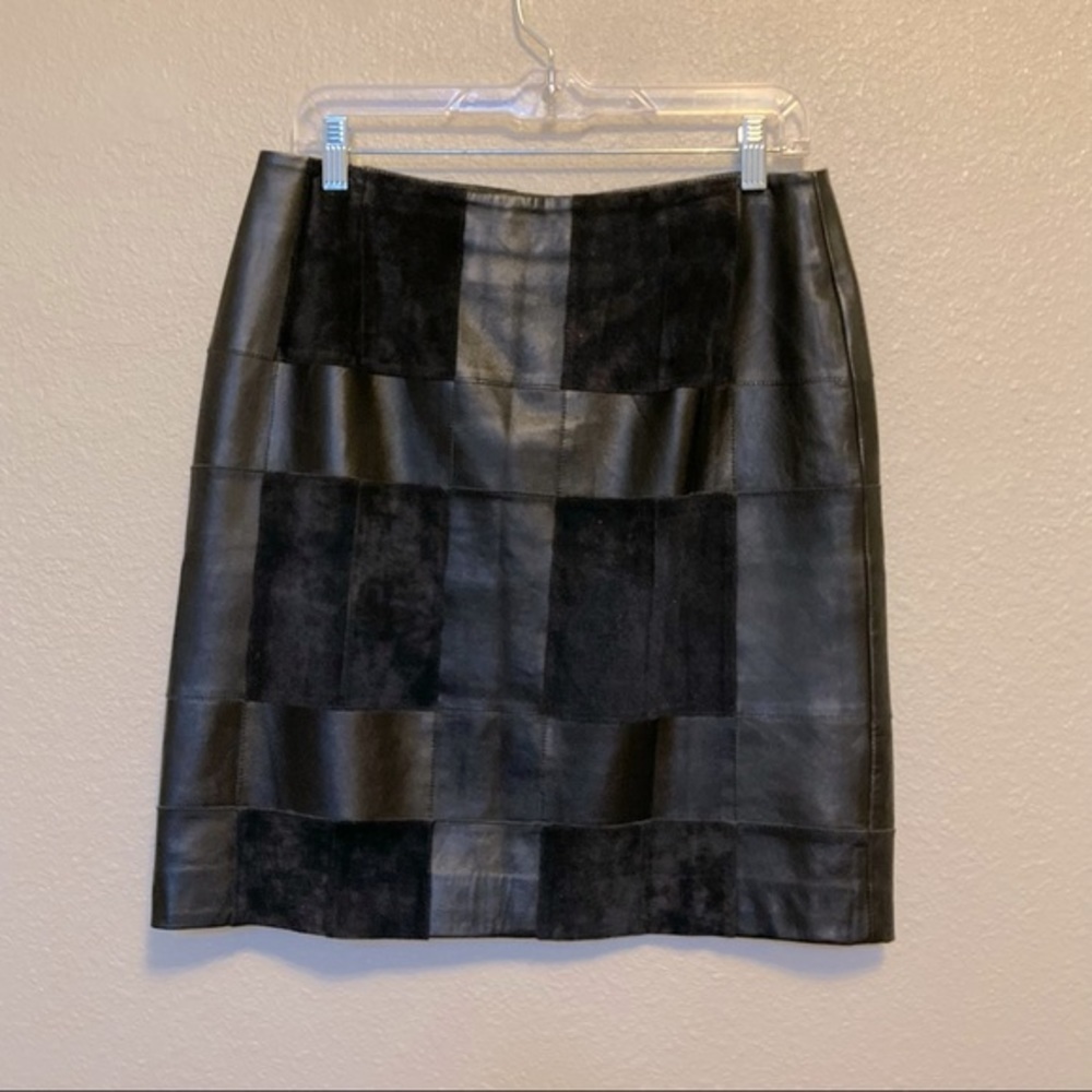Alfani leather patchwork mini skirt sz 10 black leather suede retro vintage look